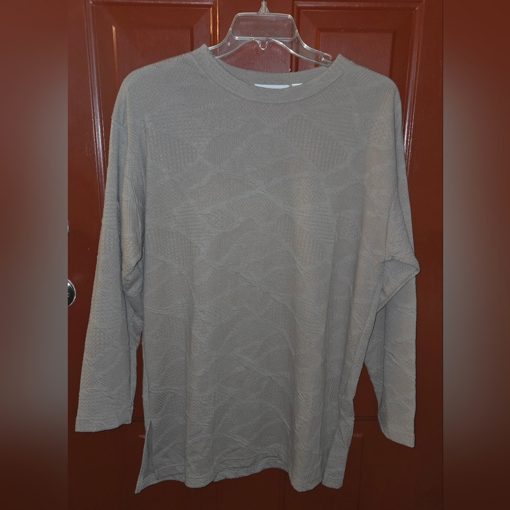 Women's Sz XL Kimberly Hunter Long Sleeved Textered Tunic Top Lite Brown Taupe